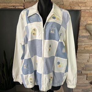 VTG Patchwork Cottagecore Lightweight Jacket Alfred Dunner Floral Cream Blue 16
